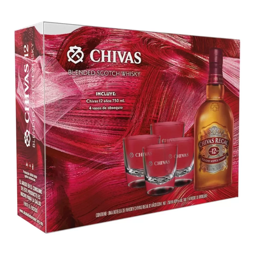 WKY. Chivas 12 años+4 vasos 750ml.